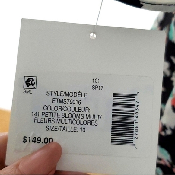 Ellen Tracy Soft Shirt Petite Blooms Black Multi Color 3/4 Sleeves Dress Size 10 - Picture 11 of 15